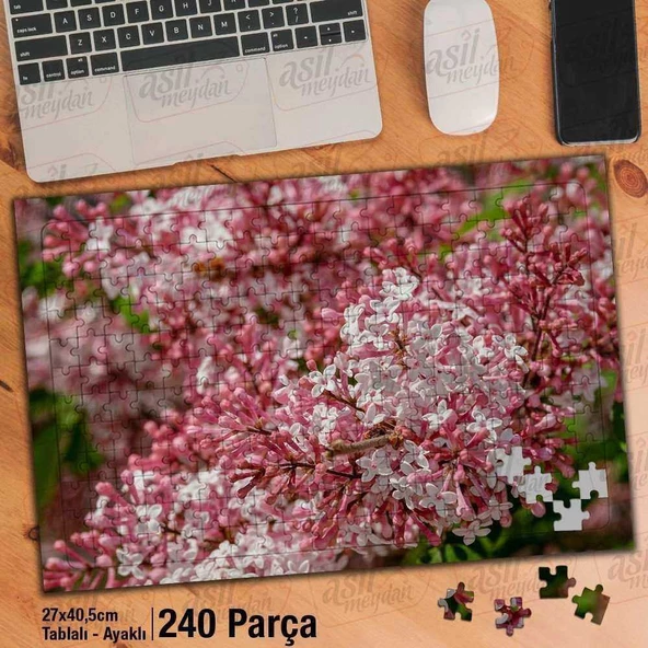 Asil Hobi Küçük Yapraklı Pembe leylak - Çiçek Yapboz -Ayak Destekli Çerçeveli 240 Parça Puzzle