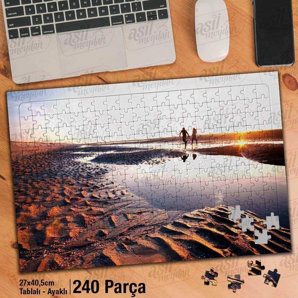 Asil Hobi Kumsal - Sahil- İki Çift - Romantik - Gün Yapboz-Ayak Destekli Çerçeveli 240 Parça Puzzle