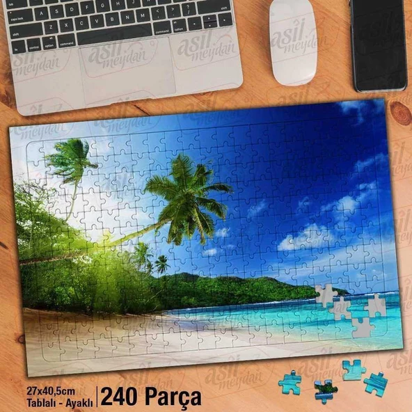 Asil - Seyşeller Mahe adasında Günbatımı - Plaj - Yapboz - Ayak Destekli 240 Parça Puzzle