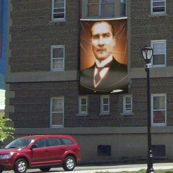 Sivil Gazi Mustafa Kemal Atatürk Portre Poster Cephe Bayrağı - 3x4,5 metre