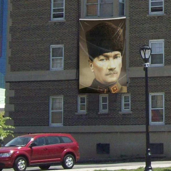 Kalpaklı Gazi Mustafa Kemal Atatürk Cephe Poster Bayrak -3X4,5 metre