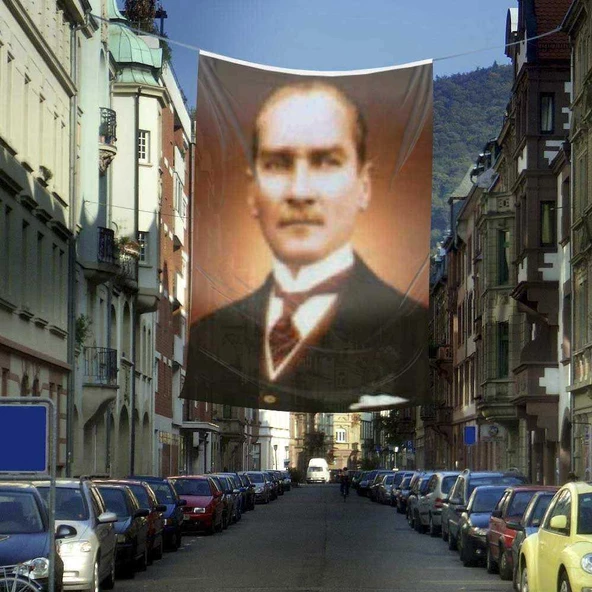 Sivil Gazi Mustafa Kemal Atatürk Portre - Poster Dış Cephe Bayrağı - 4x6 metre