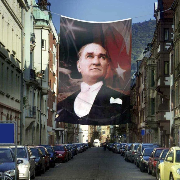 Ay-Yıldız -Sivil Mustafa Kemal Atatürk Poster Cephe Bayrak -4x6 metre