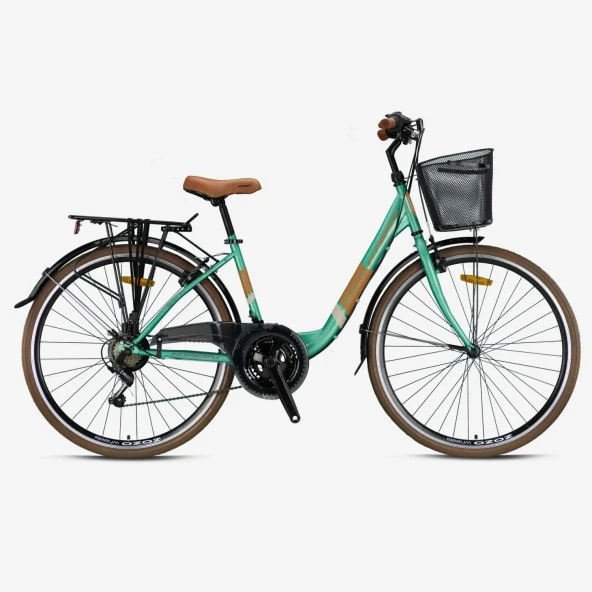 Kron Tetra 3.0 28 Jant 15 Kadro 21 Vites V Fren mint yeşili-kahverengi-bej şehir bisikleti