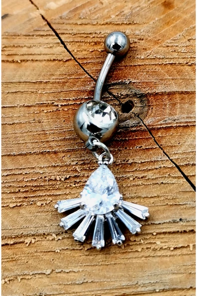 Çelik Zirkon Taşlı Göbek Piercing