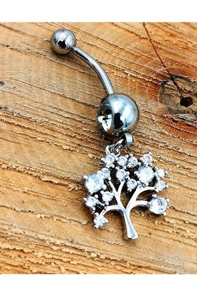Çelik Zirkon Taşlı Göbek Piercing