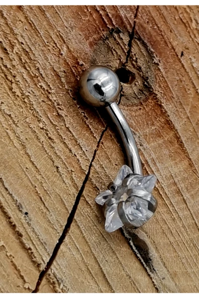 Çelik Zirkon Taşlı Göbek Piercing