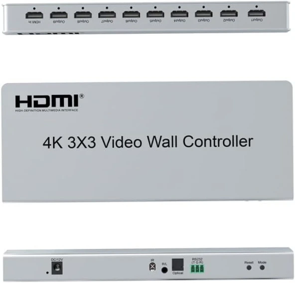 4K 30HZ 3x3 1x9 Tv Görüntü Genişletici Video Duvar Denetleyicisi 1 HDMI Girişli 9 HDMI Çıkışı Video İşlemci Desteği - Resim 2