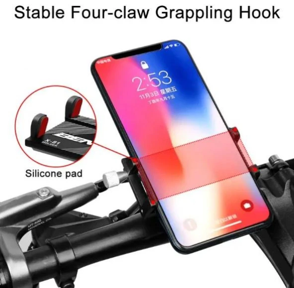 FORTE GT 2084-4 Ayarlı Alüminyum Alaşımlı Kauçuk Bisiklet Gidon Telefon Tutacağı - 4