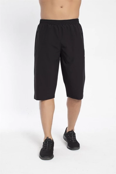 Crozwise Spor Lycra - Erkek Siyah Likralı Spor Kapri - 8036-10 - 2
