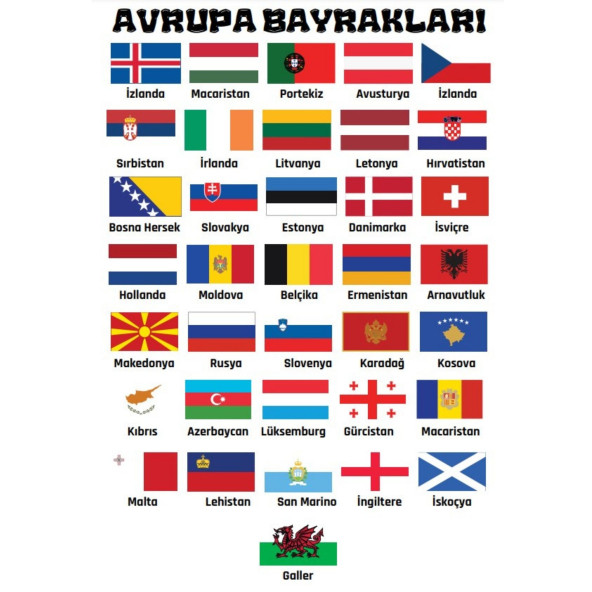 Avrupa Ülkeleri Bayrağı Çizme ve Boyama Kitabı - 3