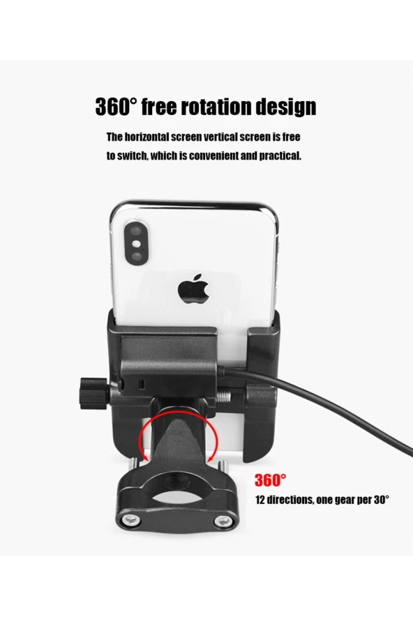 FORTE GT 2084-11 Ayarlı Motosiklet Bisiklet Telefon Tutucu Navigasyon Gidon Uyumlu - Siyah - 8