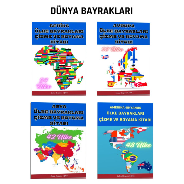 Dünya Bayrakları Çizme ve Boyama Kitap Seti (4 Kitap) - 2