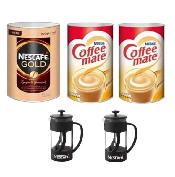 Nescafe Gold - 900 gr Granül Kahve + 2 Adet Coffee Mate 2000 gr + 2 Adet French Press