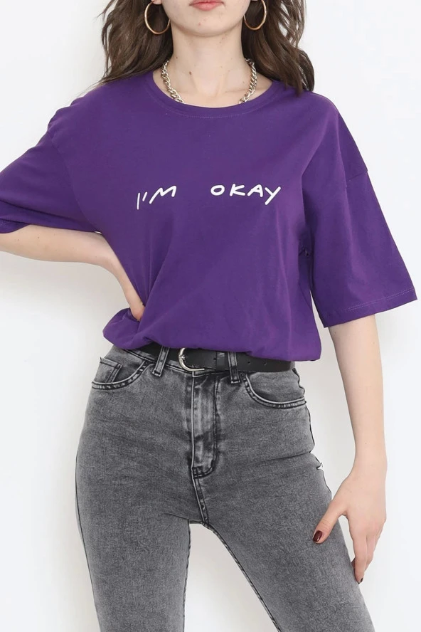 Beli Lastikli Crop Tişört Mor - 1