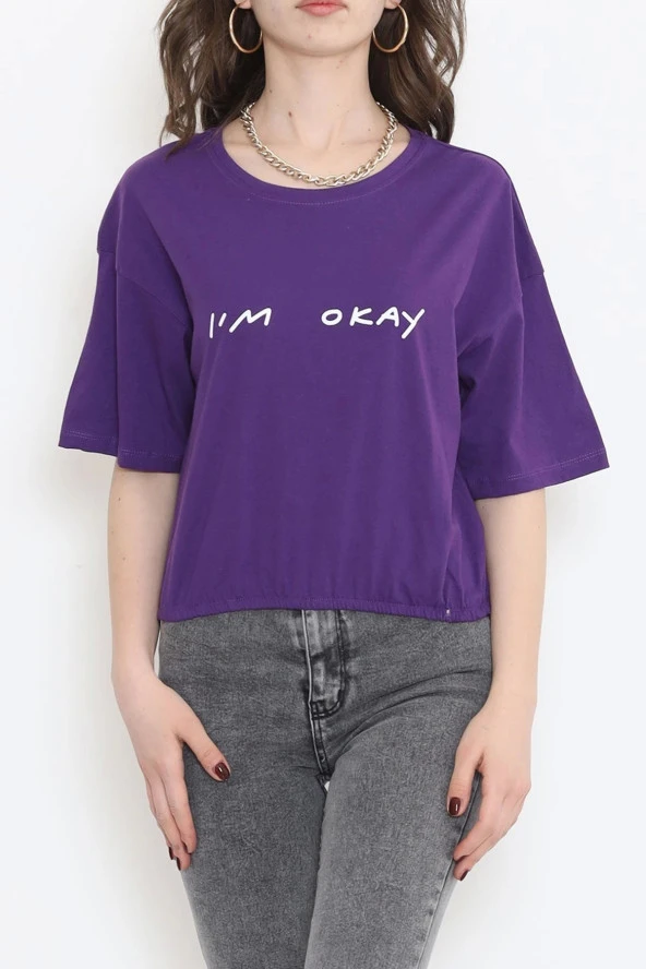 Beli Lastikli Crop Tişört Mor - 5