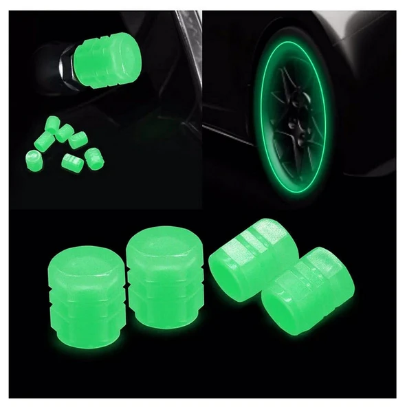 4 Adet Sibop Kapağı Fosforlu Floresan Led Pilsiz Araba Motorsiklet Bisiklet  Lastik Sibop Kapağı - 7