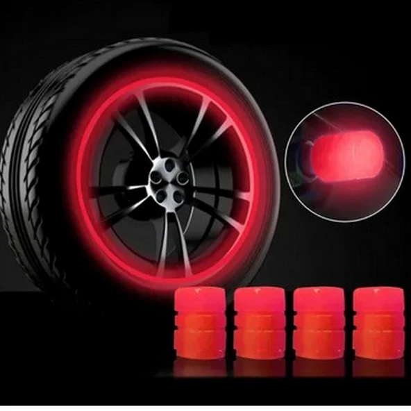 4 Adet Sibop Kapağı Fosforlu Floresan Led Pilsiz Araba Motorsiklet Bisiklet  Lastik Sibop Kapağı - 3