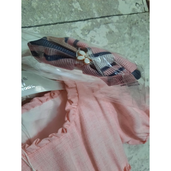 PAMPAL YARIM KOL ÇİZGİLİ TAÇLI ELBİSE - 2