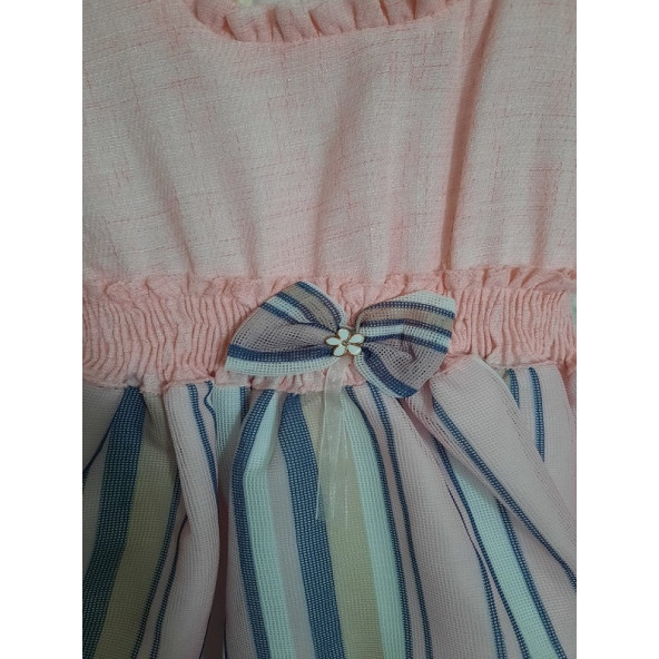 PAMPAL YARIM KOL ÇİZGİLİ TAÇLI ELBİSE - 10