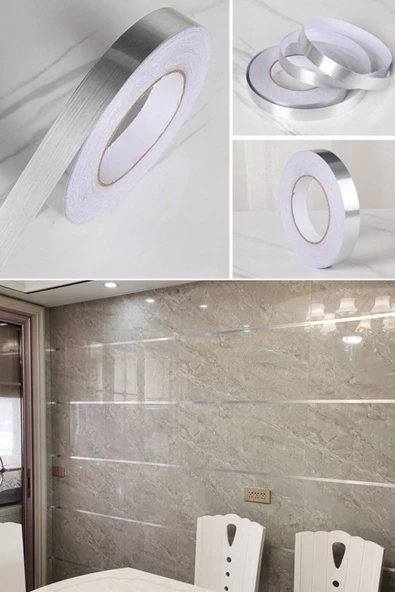 1 Cm Kalın 50 Metre Tuvalet Mutfak Banyo Fayans Mermer Arası Şerit Bant Gümüş Banyo Mutfak Bant - 4