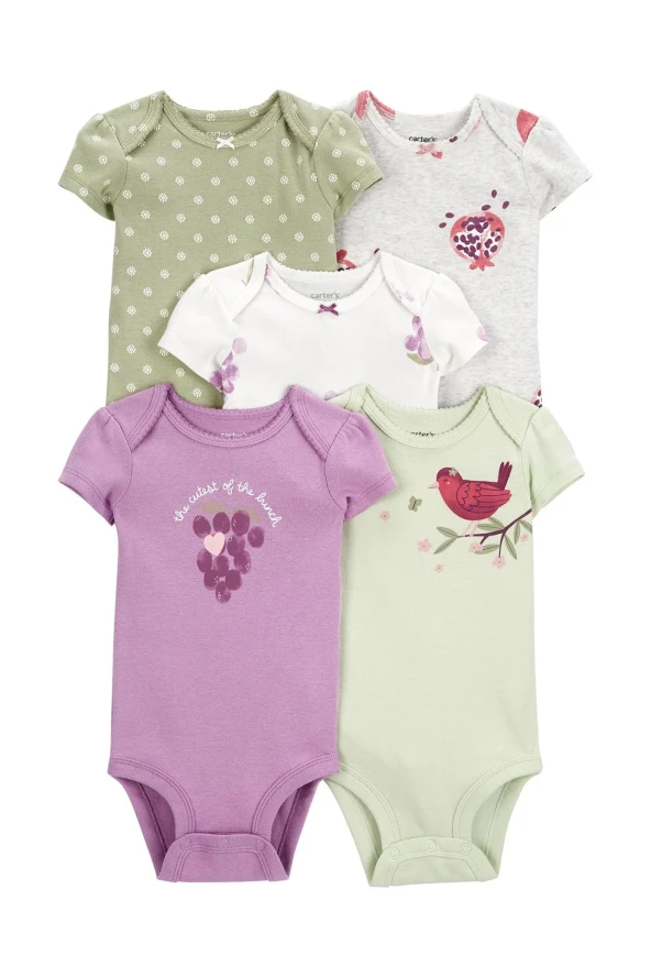 Carter's Layette Kız Bebek 5'Li Kısa Kol Body 1P566110 Karışık Renkli