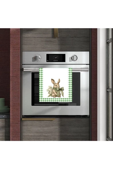 Yeşil Pötikare Tavşan Desenli Fırın Örtüsü