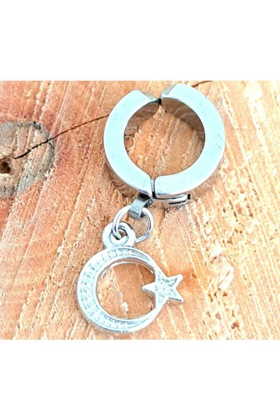 Çelik Ayyıldız Gümüş Renk Kıstırmalı Unisex Küpe ürün görseli 1