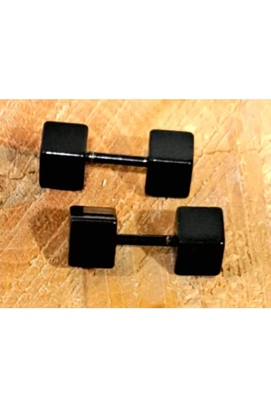 Çelik Küp Siyah Renk Çift Unisex Küpe ürün görseli 1