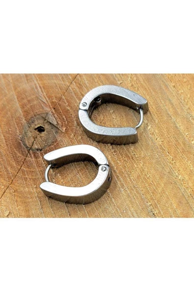 Çelik Gümüş Renk Düz Çift Unisex Küpe ürün görseli 1