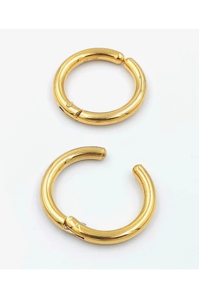 316 L Çelik Gold Renk  Halka  Küpe Çap 1,5 cm Sıkıştırmalı Delik Gerektirmez ürün görseli 1