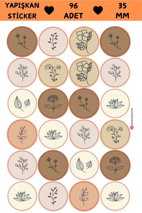 Bohem Autumn Sprint Sticker - Hediye Paketi Sticker - Çiçek Sticker - Yaprak Sticker