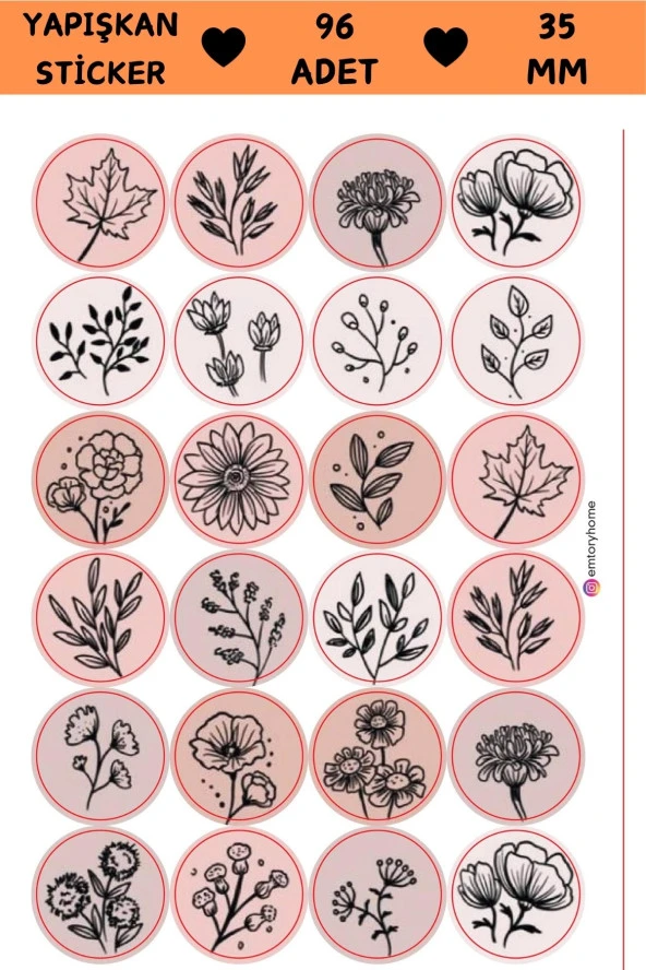 Pink Autumn Sprint Sticker - Hediye Paketi Sticker - Çiçek Sticker - Yaprak Sticker