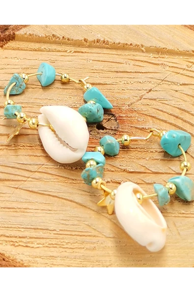 Renkli Figürlü Lüks Deniz Kabuğu  Küpe ürün görseli 1