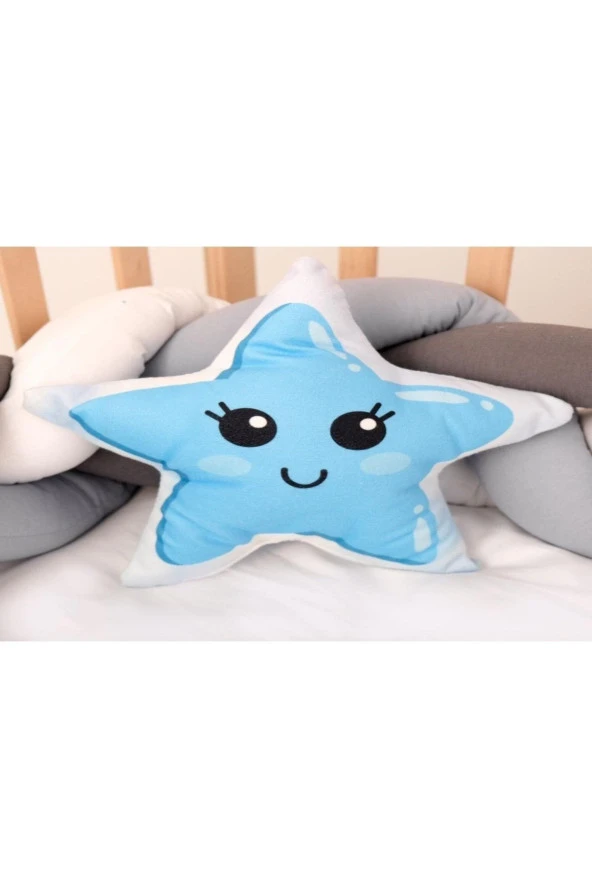 İnstababyrooms Mavi Yıldız Desenli Uyku Arkadaşı Dijital Baskılı Dekoratif Yastık
