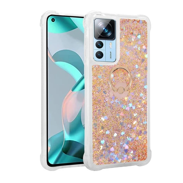 Xiaomi Mi 12T Pro Kılıf Zore Simli Sıvılı Yüzüklü Milce Kapak
