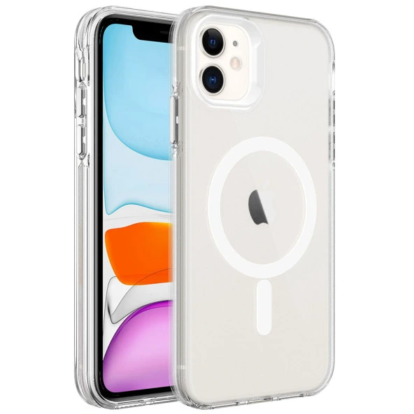 Apple iPhone 11 Kılıf Zore Magsafe Şarj Özellikli Buzlu Transparan C-Pro Sert Kapak