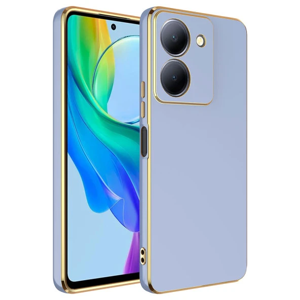 Vivo Y36 4G Kılıf Zore Kenarı Gold Renk Silikon Bark Kapak