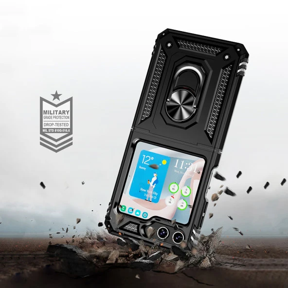 Samsung Galaxy Z Flip 5 Kılıf Zore Yüzüklü Çift Katman Korumalı Vega Kapak - 3