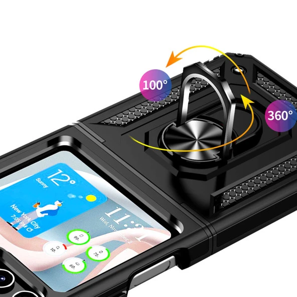 Samsung Galaxy Z Flip 5 Kılıf Zore Yüzüklü Çift Katman Korumalı Vega Kapak - 4
