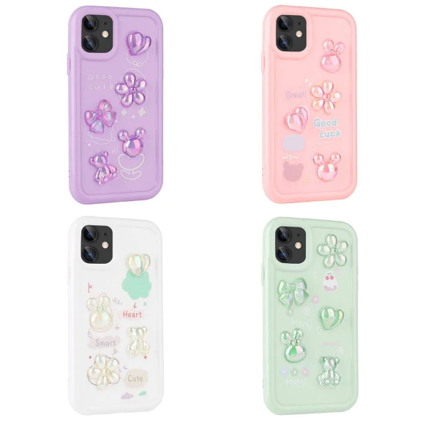 Apple iPhone 11 Kılıf Kabartma Figürlü Parlak Zore Toys Silikon Kapak - Resim 3