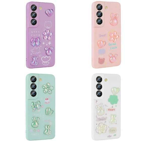 Samsung Galaxy S21 FE Kılıf Kabartma Figürlü Parlak Zore Toys Silikon Kapak - Resim 4
