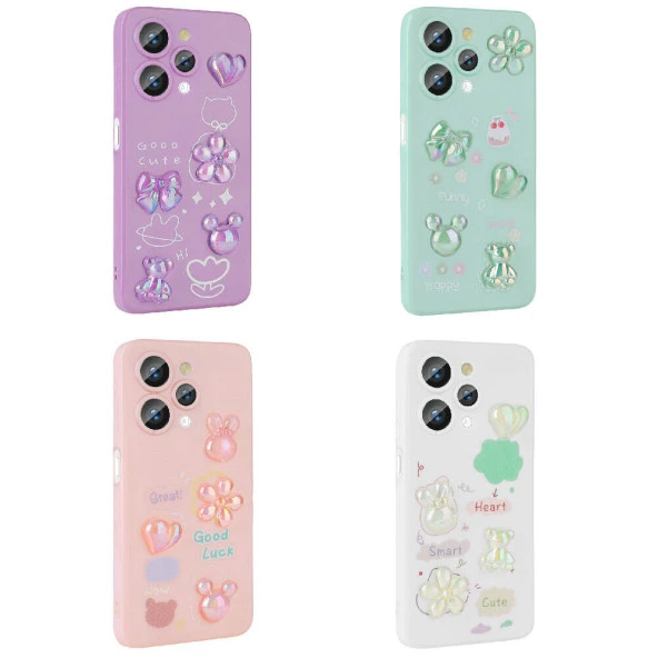 Xiaomi Redmi 12 4G Kılıf Kabartma Figürlü Parlak Zore Toys Silikon Kapak - Resim 3