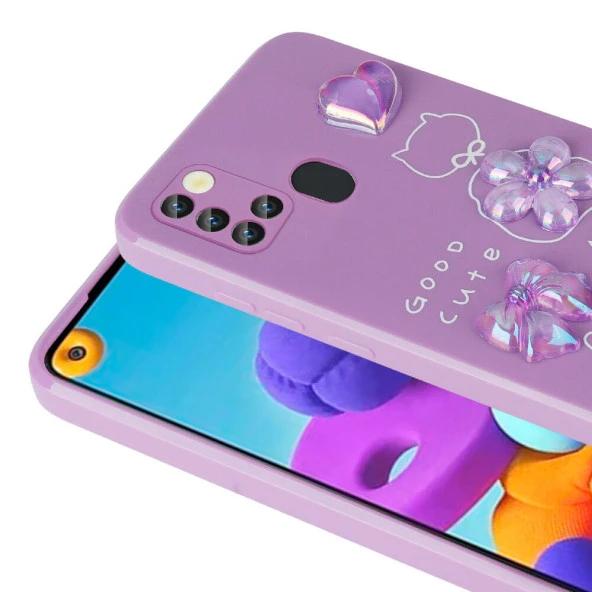Samsung Galaxy A21S Kılıf Kabartma Figürlü Parlak Zore Toys Silikon Kapak - Resim 4