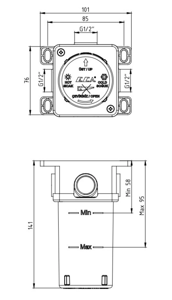 ECA Myra Ankastre Duş Bataryası Sıva Altı Grubu Mat Beyaz 102166102C4 - Resim 2