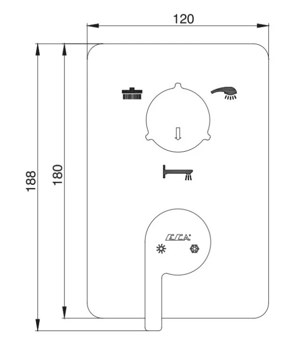 ECA İcon Ankastre Banyo Bataryası Sıva Üstü 3 Yollu 102167331H-K - Resim 2