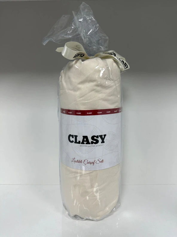 Clasy Ranforce Lastikli Çarşaf Seti Çift Kişilik Düz Krem flz5