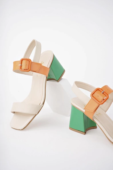 Muggo AGNES Garantili Gökkuşağı Toka ve Kemer Detaylı Topuklu Kadın Sandalet - 3