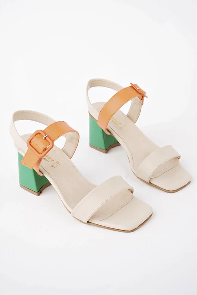 Muggo AGNES Garantili Gökkuşağı Toka ve Kemer Detaylı Topuklu Kadın Sandalet - 2