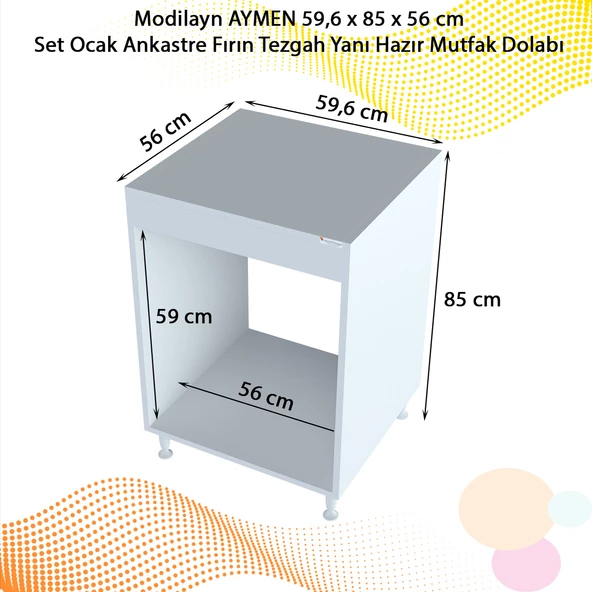 Modilayn AYMEN 59,6 x 85 x 56 cm Set üstü Ocak Ve Ankastre Fırın Dolabı - 2
